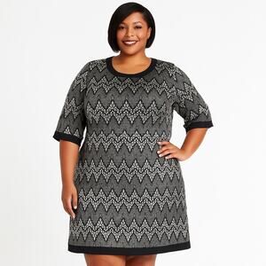 Sandra Darren Black‎ & Silver Chevron Print Dress – Size 24W